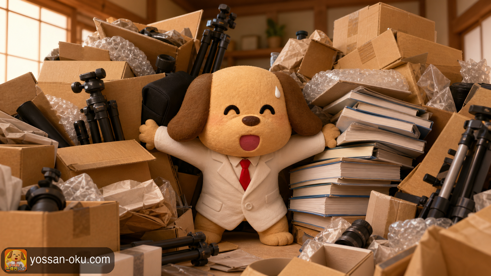 道具やマニュアルを抱え込んで動けなくなっている様子