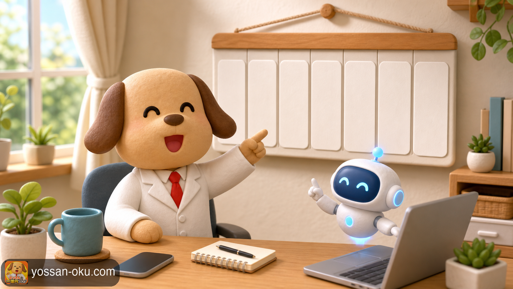カレンダーを前にAIアシスタントと作戦会議をしている様子