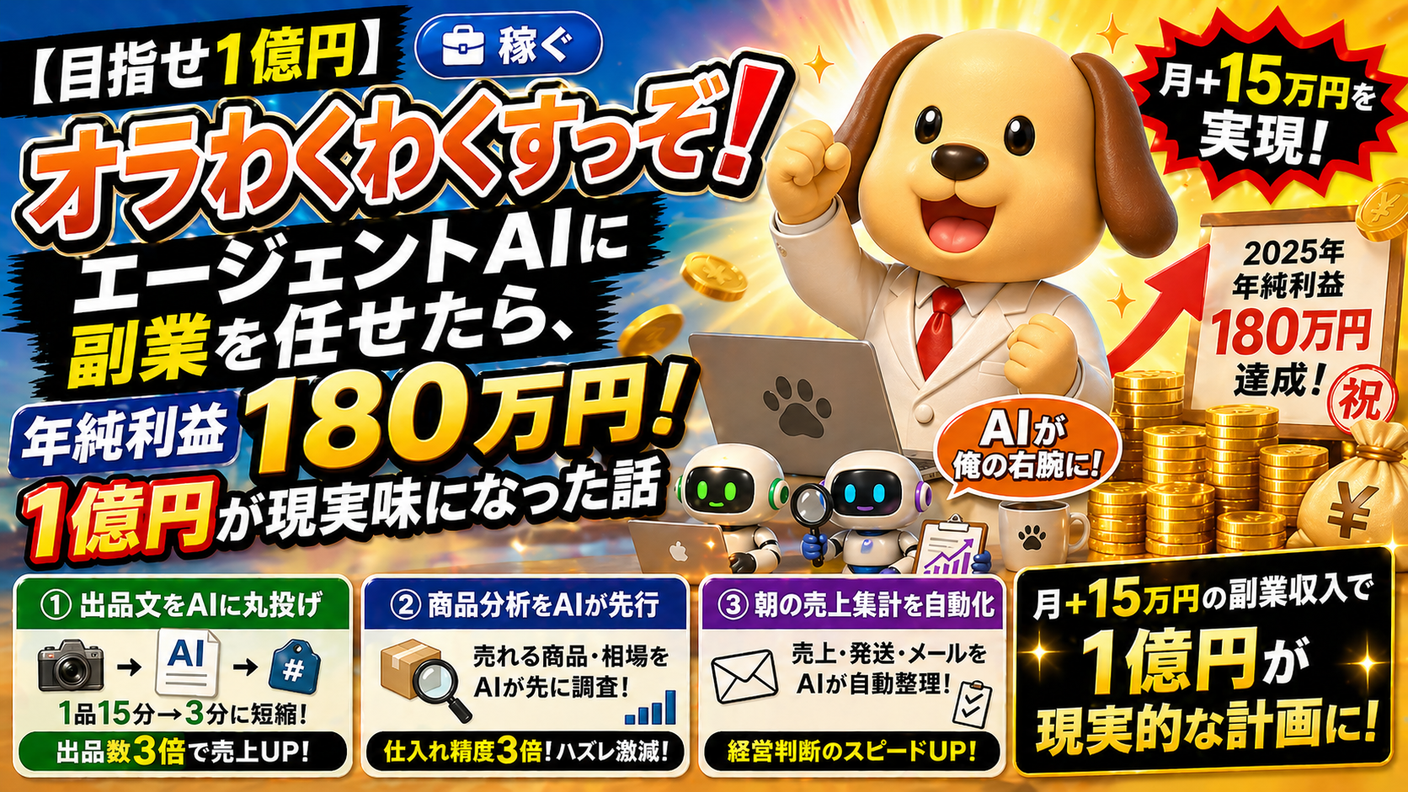 エージェントAIに副業を任せたら、年純利益180万円・1億円が現実味になった話