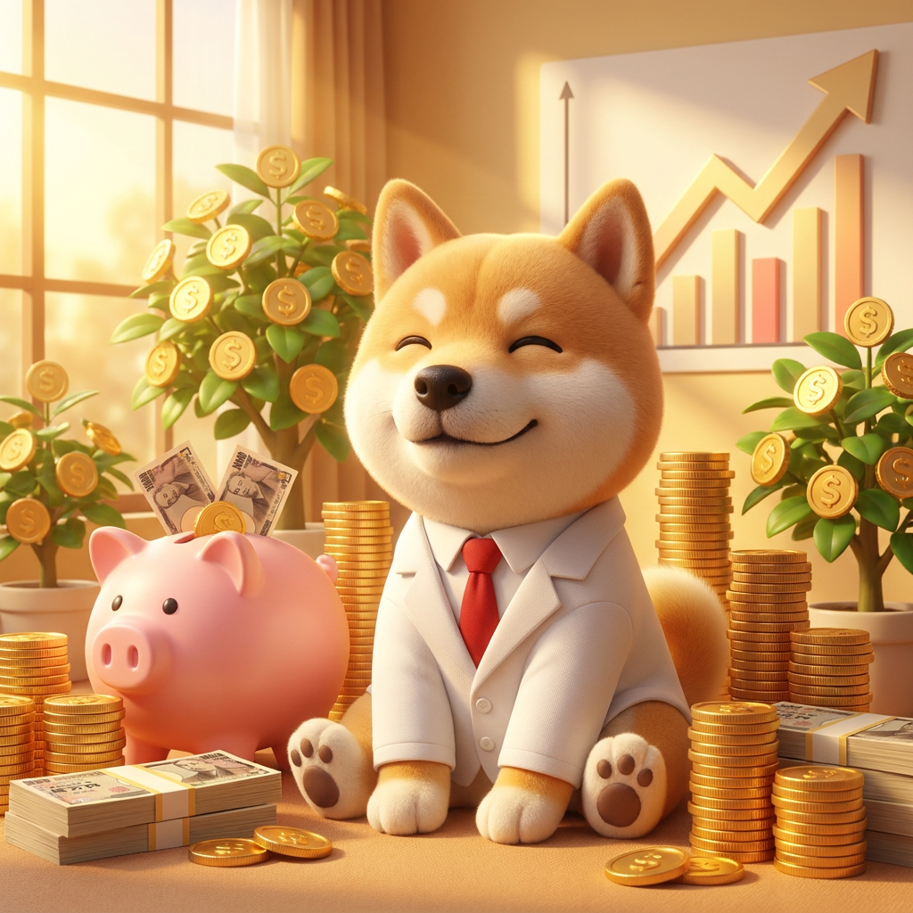 金貨の山と笑顔のよっさん