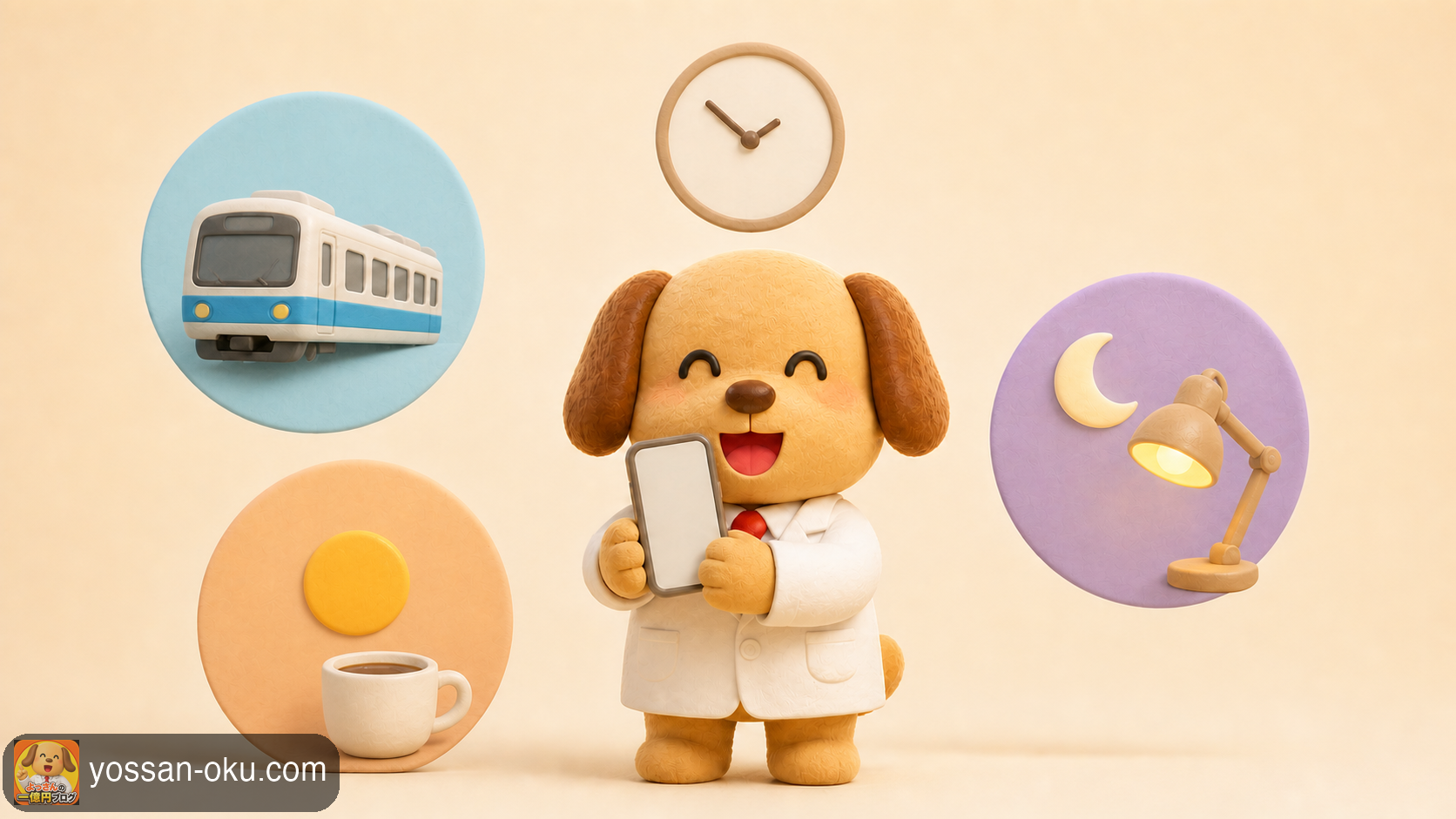 通勤・朝・夜の3つに分けて副業の時間を作るイメージ