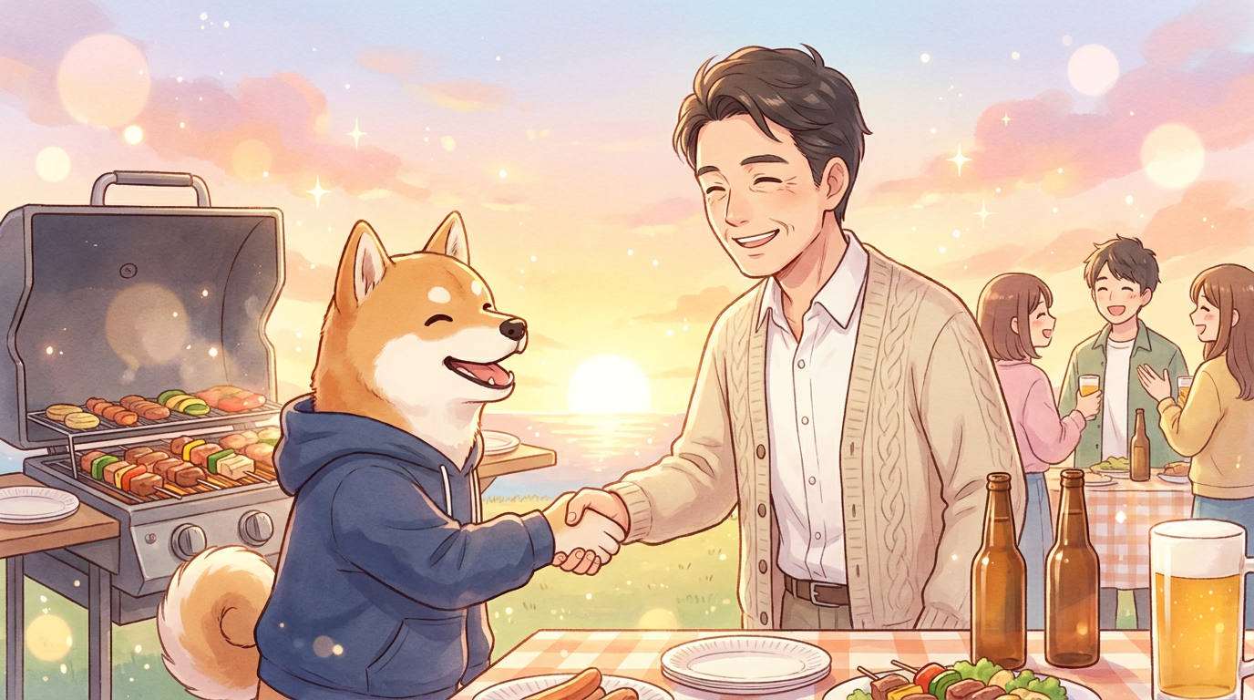 BBQで師匠と出会い握手する瞬間